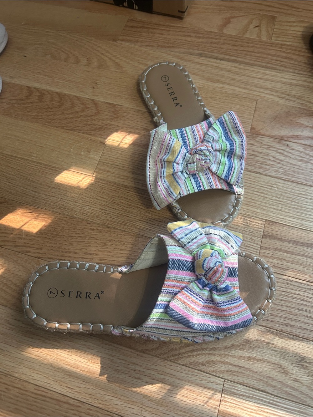 Serra Pastel Striped Bow Slide Sandals